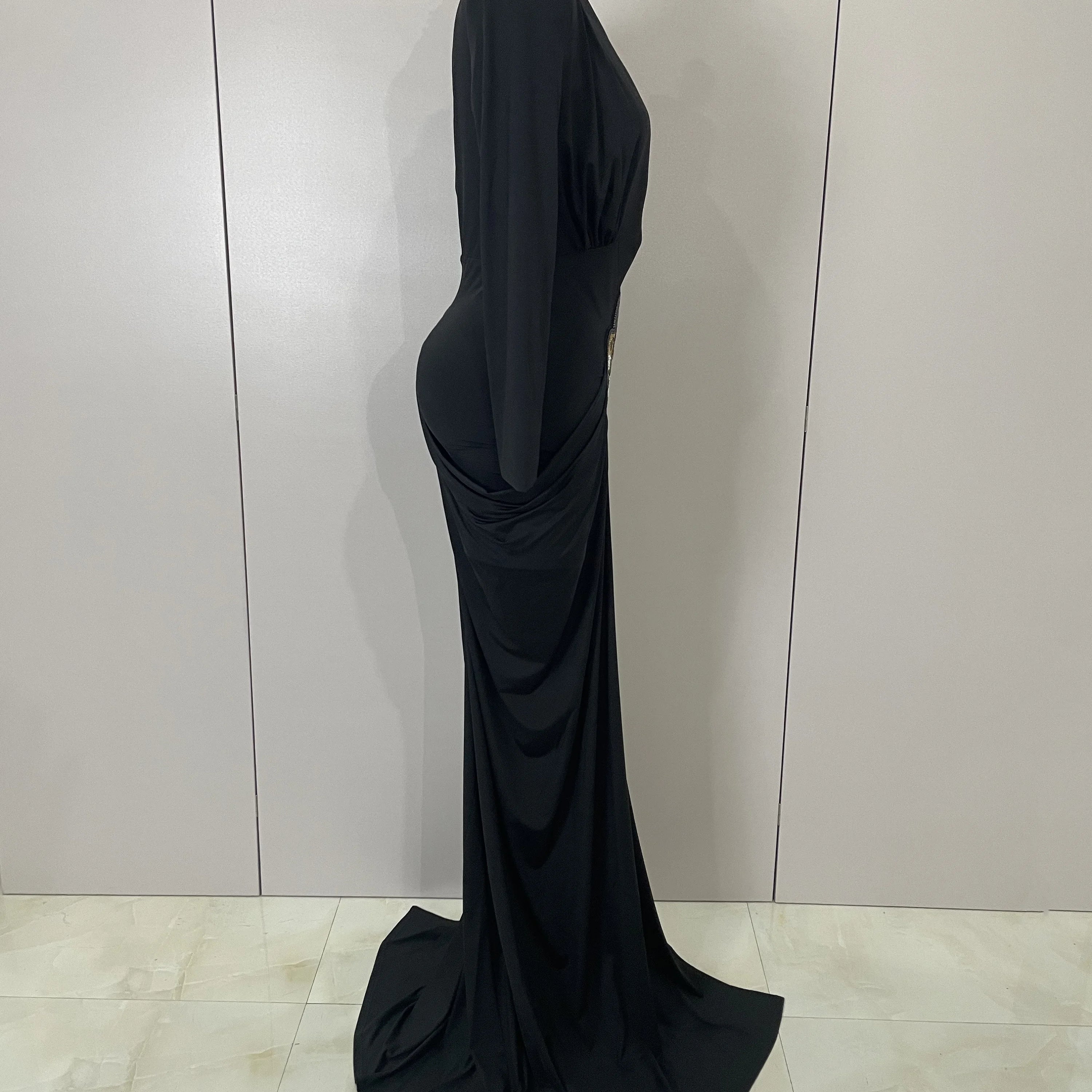 Sexy Deep V-Neck Long Sleeve Bodycon Long Dress 2025 New Women Spring Elegant Evening Party Celebrate Cocktail Outfit Vestido