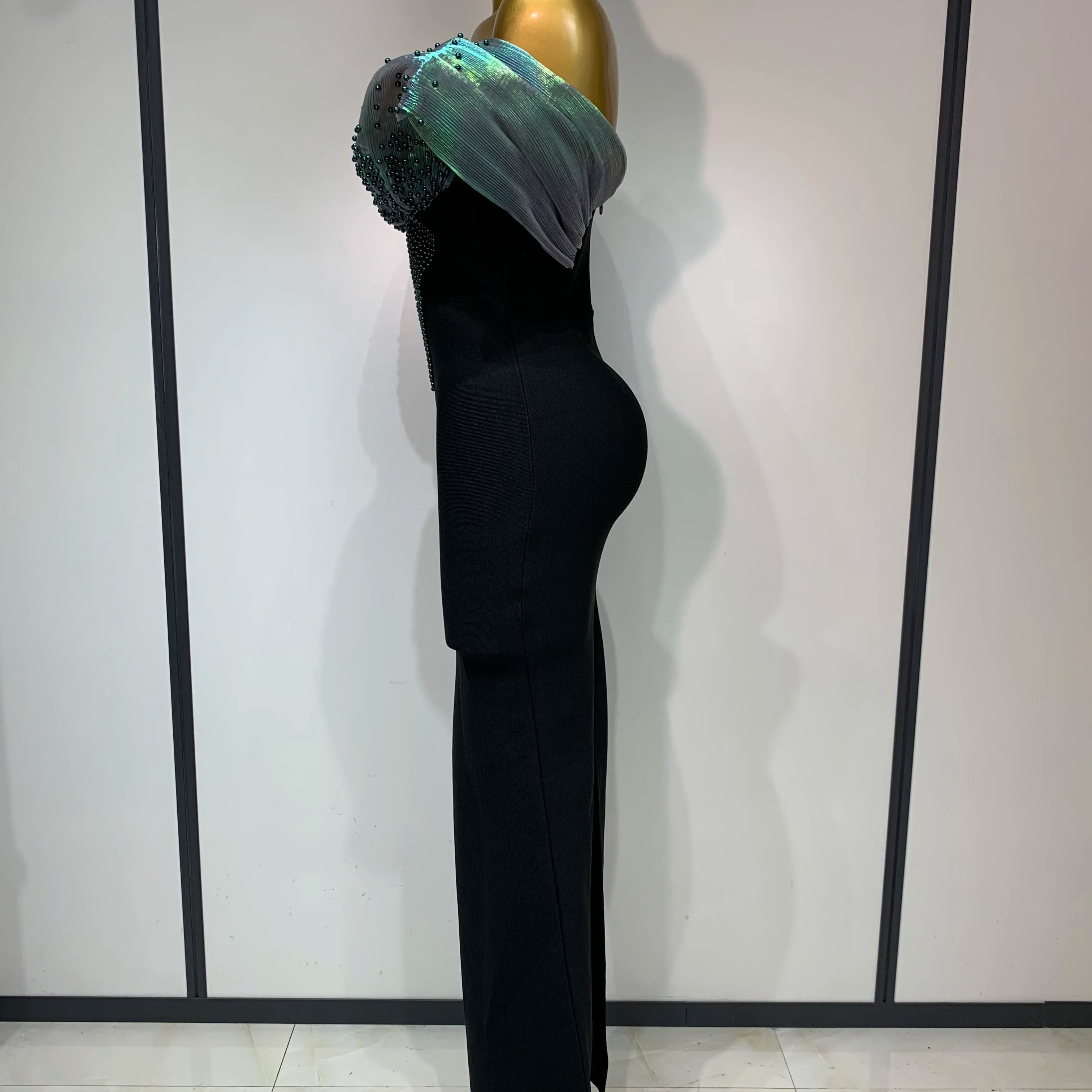 Women Celebrity Sexy Off Shoulder Beading Bodycon Maxi Long Bandage Dress 2025 Elegant Evening Club Party Luxury Birthday Outfit