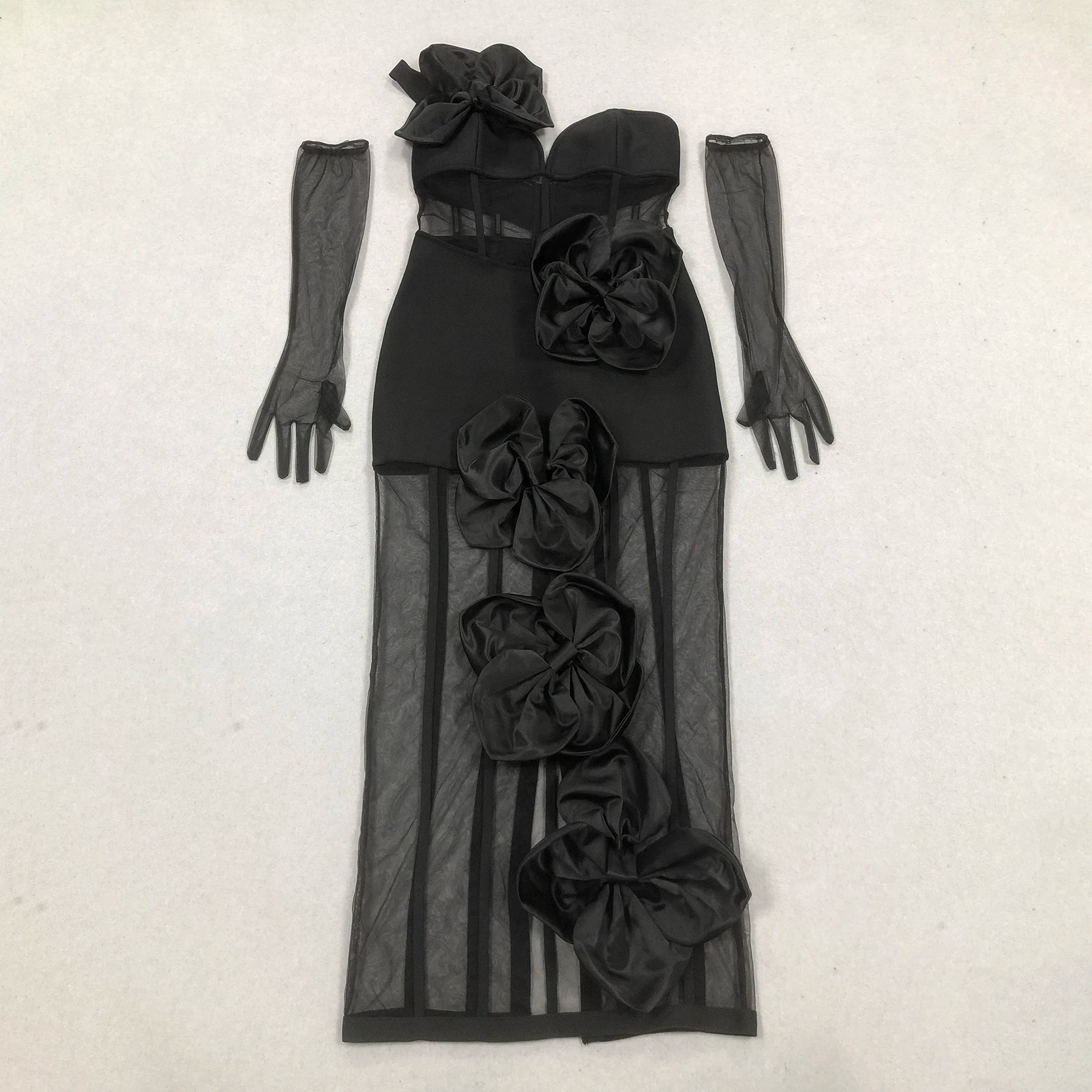 High Women Sexy One Shoulder Florals Mesh See Through Bodycon Long Bandage Dress Celebrate Nightclub Party Outfit