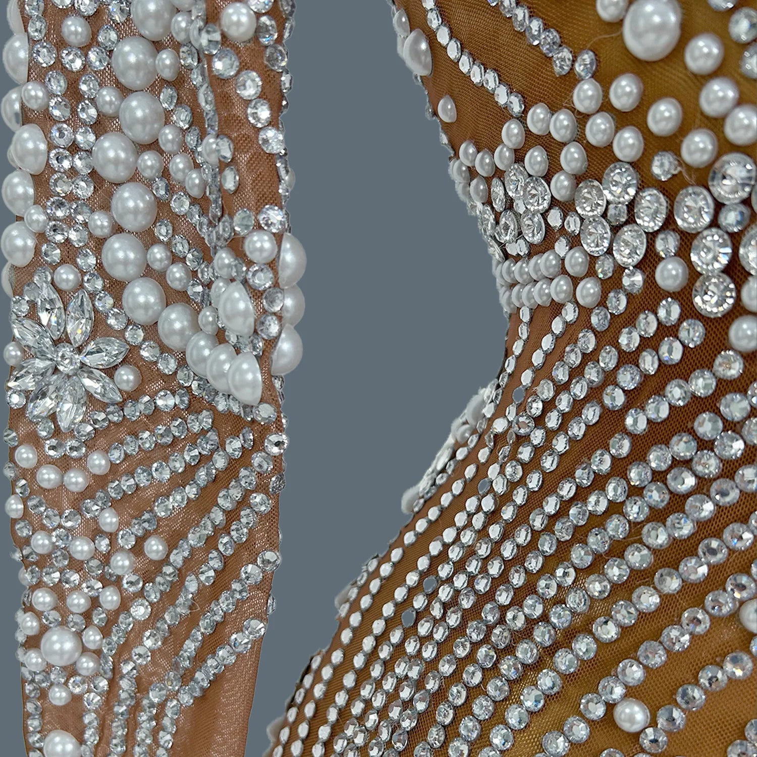 Elegant Sparkly Rhinestone Pearls Tight Short Dress for Sexy Women Luxury Dinners Party Sheer Mesh Club Chic Event Dress Huaban