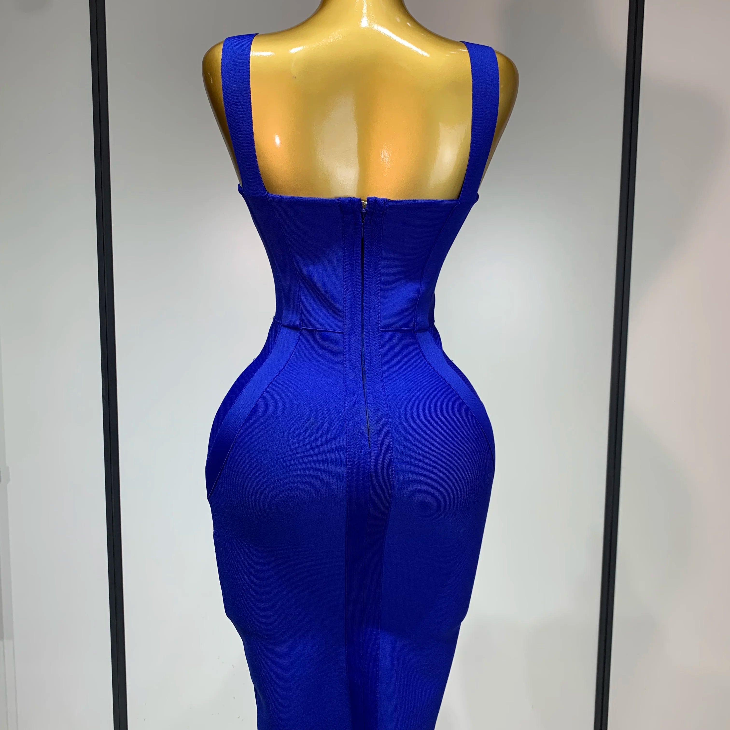 Women Sexy Celebrity Elegant Blue Bodycon Stretch Bandage Dress Nightclub Party Dress Luxury Birthday Vestidos