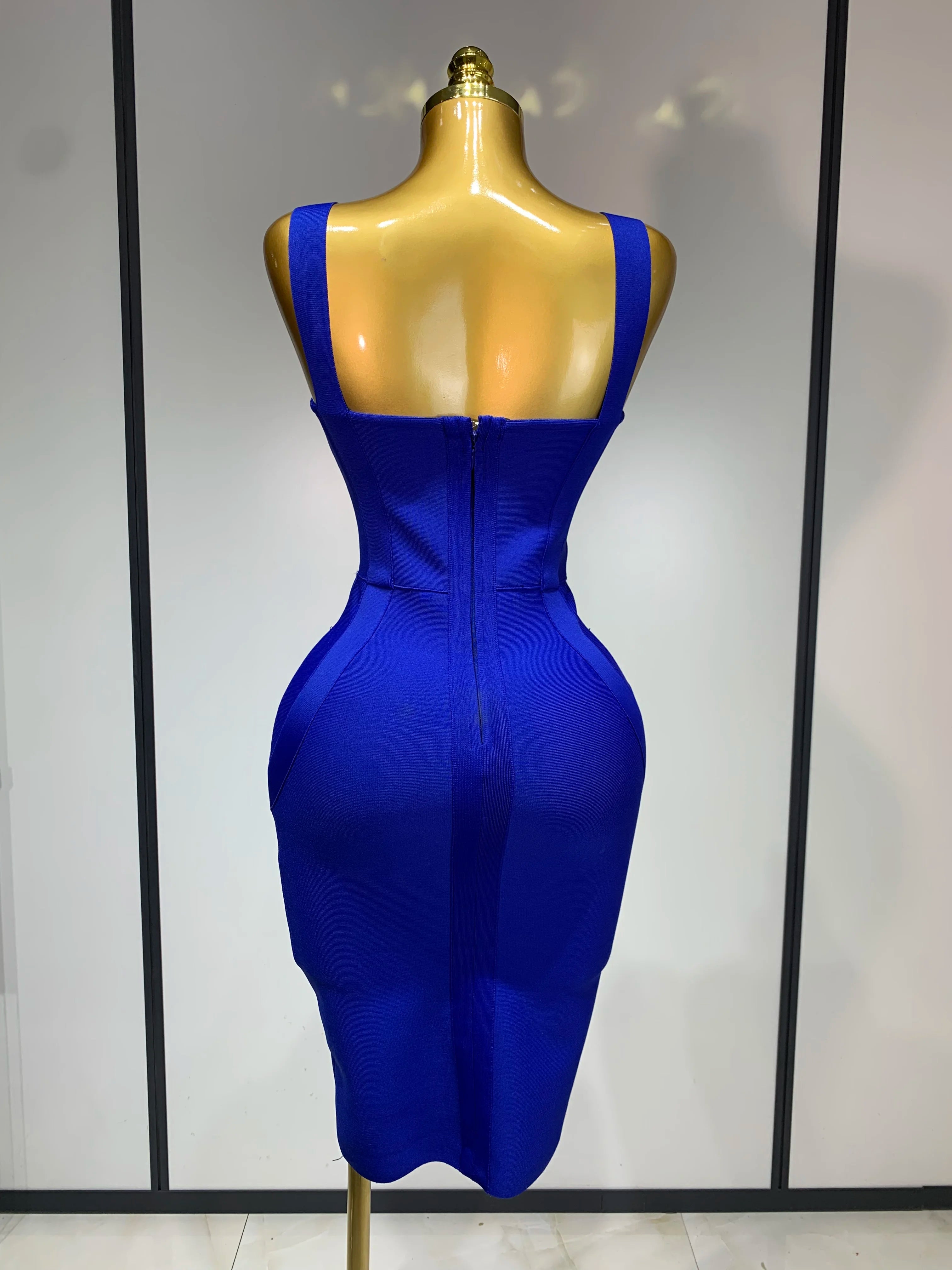 Women Sexy Celebrity Elegant Blue Bodycon Stretch Bandage Dress Nightclub Party Dress Luxury Birthday Vestidos