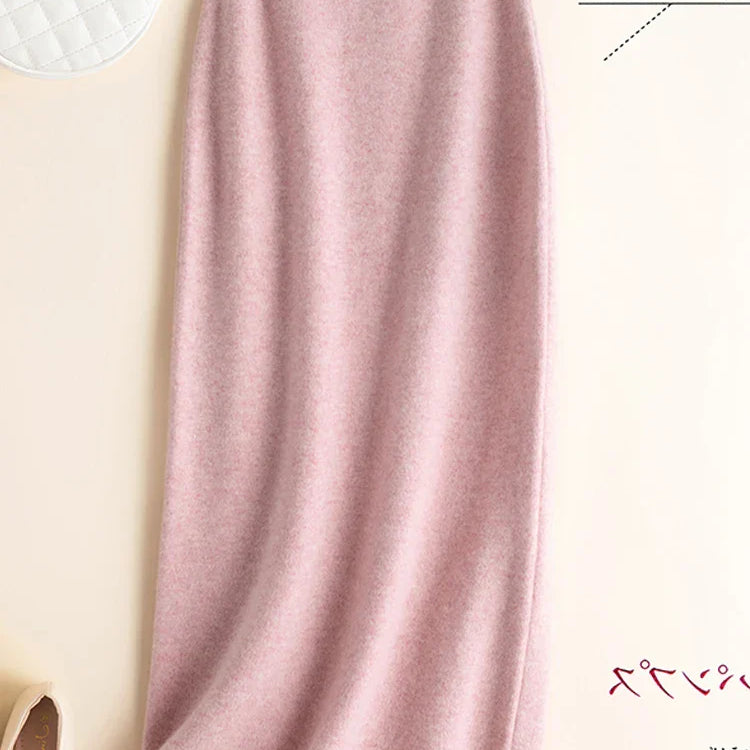 Women's Cashmere Long Knitted Skirts High Waisted Wool Midi Skirt Black Dark Brown Grey Pink Female Bottoms Winter Fashion Y2k Pink