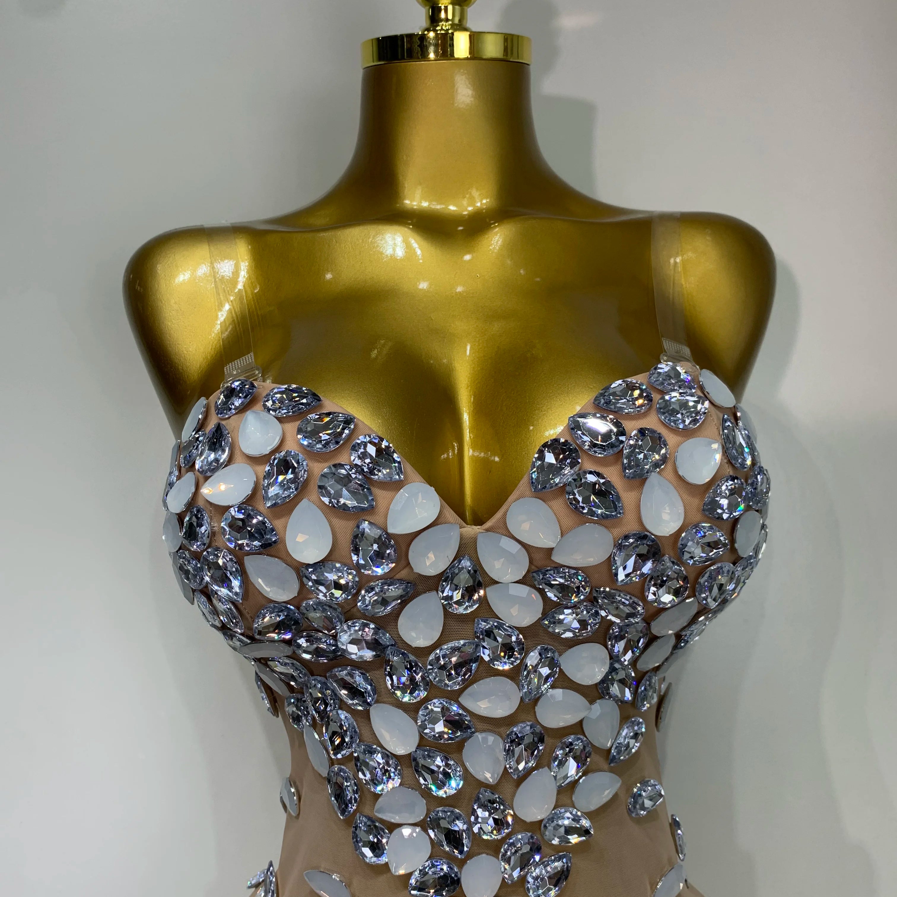 Sexy Sparkly Rhinestone Backless Mini Dress Women Sleeveless Mesh See Through Evening Party Luxury Birthday Gown Stage Outfit