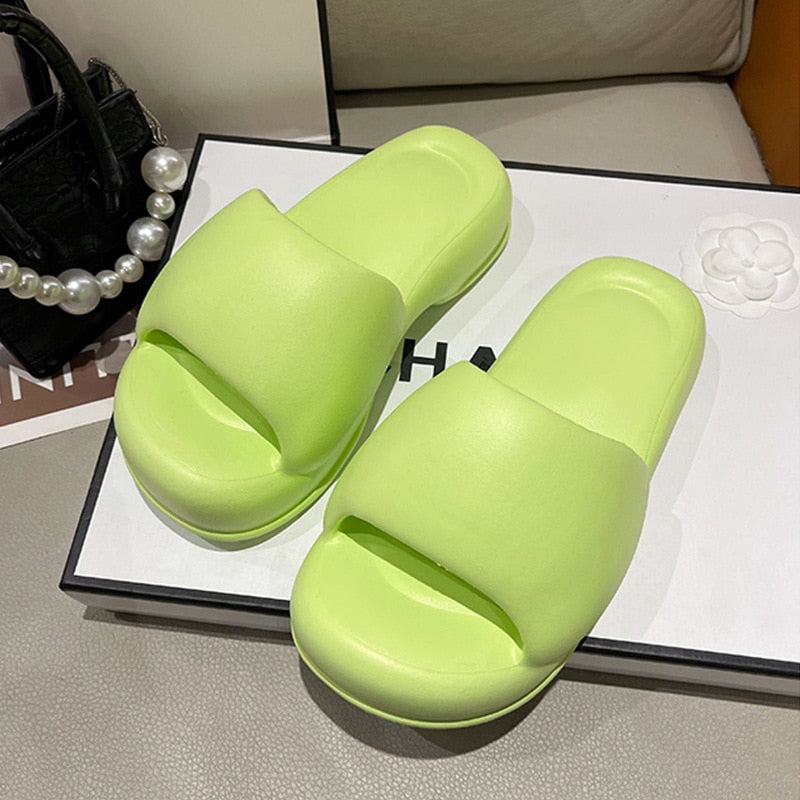 Summer Women Slippers 2024 New Fashion Thick Slides Thick Sole Open Toe Outdoor Beach Walking Eva Casual Summer Platform Sandals green