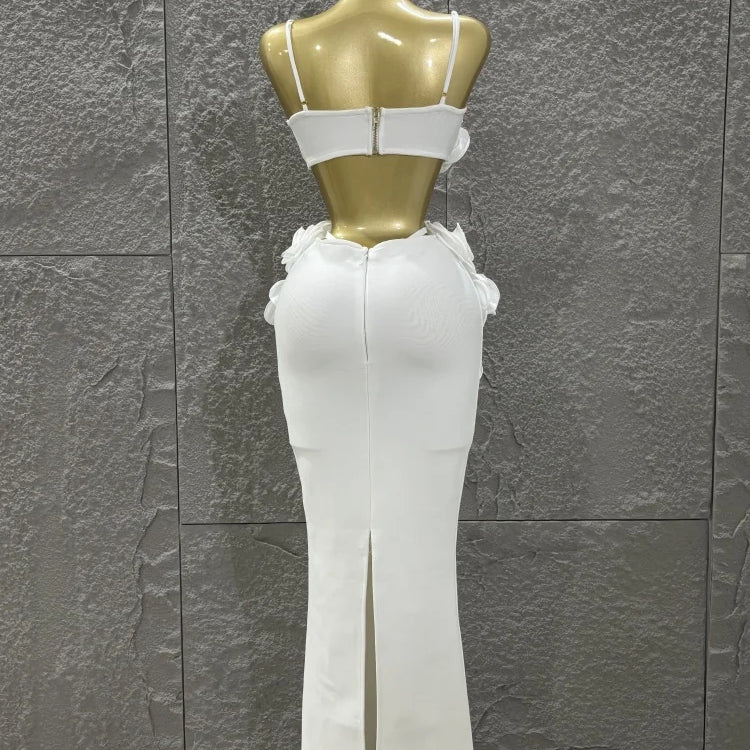 Hot Sale Women Sexy Strap Florlas 2 Pieces Bodycon Long Bandage Dress Nightclub Party Bar Singer Celebrate Birthday Outfit