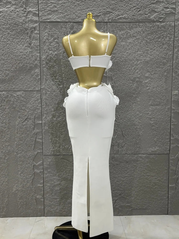 Hot Sale Women Sexy Strap Florlas 2 Pieces Bodycon Long Bandage Dress Nightclub Party Bar Singer Celebrate Birthday Outfit