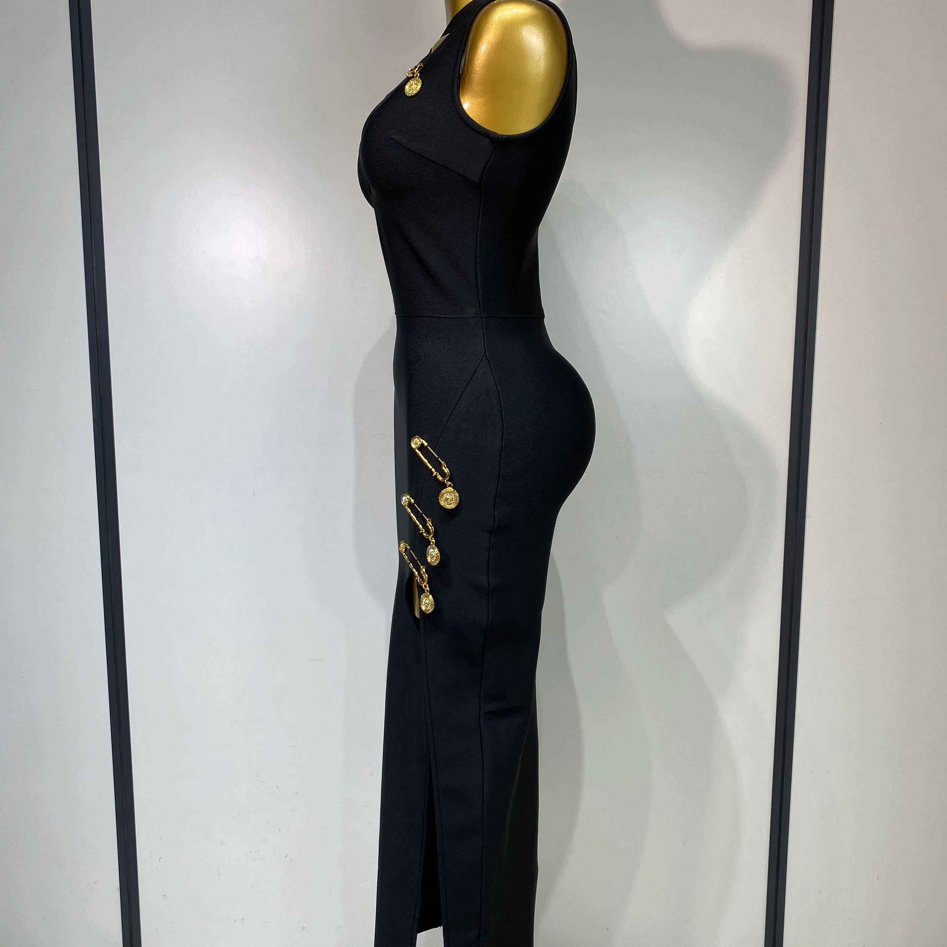 Women Black Elegant Bandage Dress 2025 Sexy Sleeveless Bodycon Evening Party Club Luxury Birthday Dress Wedding Guest Gown