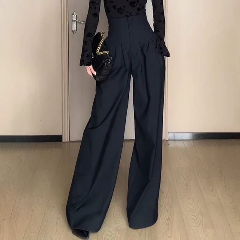 Ultra High Waist Wide Leg Pants Straight Drooping Spring and Summer All-Match Trousers Thick Suit Pants Mop Pants black