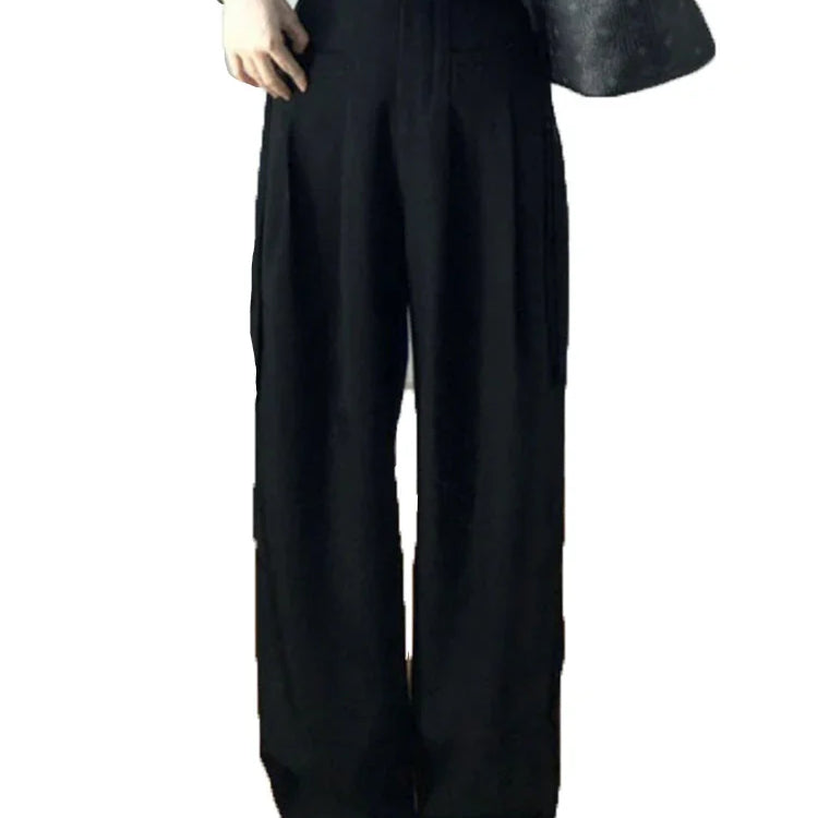 New Fashion Simple High-waisted Wide-leg Female Suit Pants American Full-length Black Casual Straight Solid Color Women's Pants