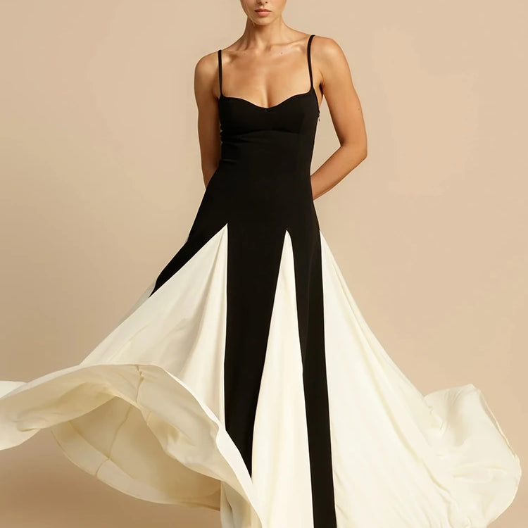 Color Block Spaghetti Straps Long Dress For Women Backless A-Line Maxi Celebrity Cocktail Party Evening Gowns Casual Vestidos