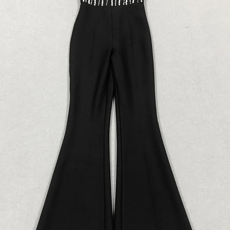 Celebrity Women Luxury Sexy Strapless Pearl Black Bodycon Bandage Jumpsuit 2025 Celebrity Designer High Street Rompers