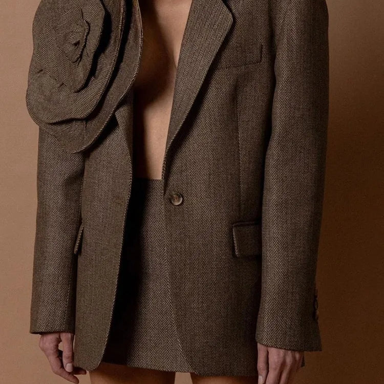 Patchwork Appliques Blazer For Women Notched Collar Long Sleeve Spliced Button Detachable Blazers Female Fashion