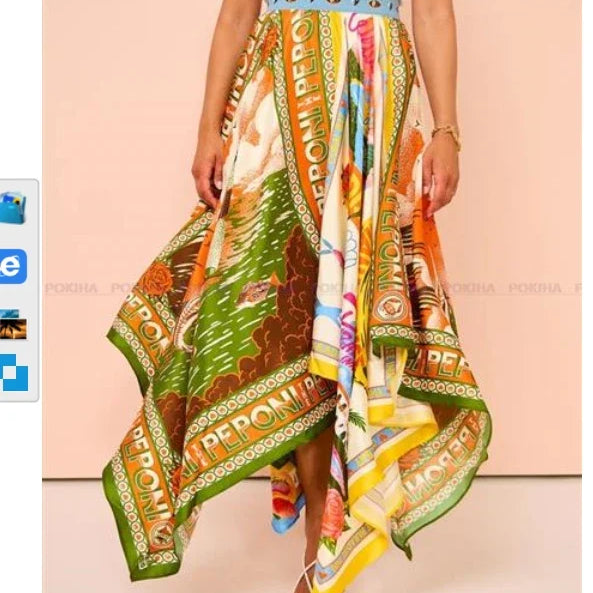 Big Hem New Fashion Versatile Irregular Half Printed Skirt Holiday Beach Women Y2k Streetwear Summer Fairycore Streetwear print-2