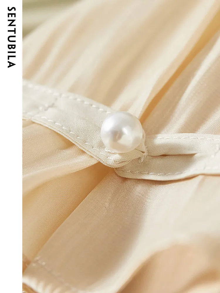 Sentubila Vintage Elegant Dresses for Women 2024 Summer Fashion V-Neck Empire Puff Sleeves A-Line Long Dresses Women Clothing