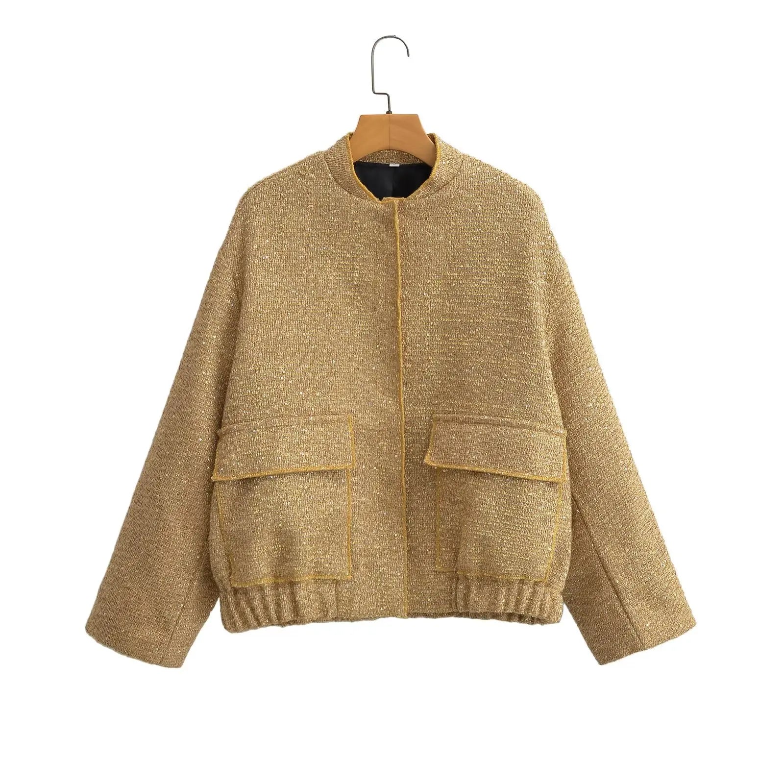 Sequins Woman Bomber Jackets for Women Autumn Chic Streetwear Coat Female Stand Collar with Pocket Outerwear Sequins Jacket