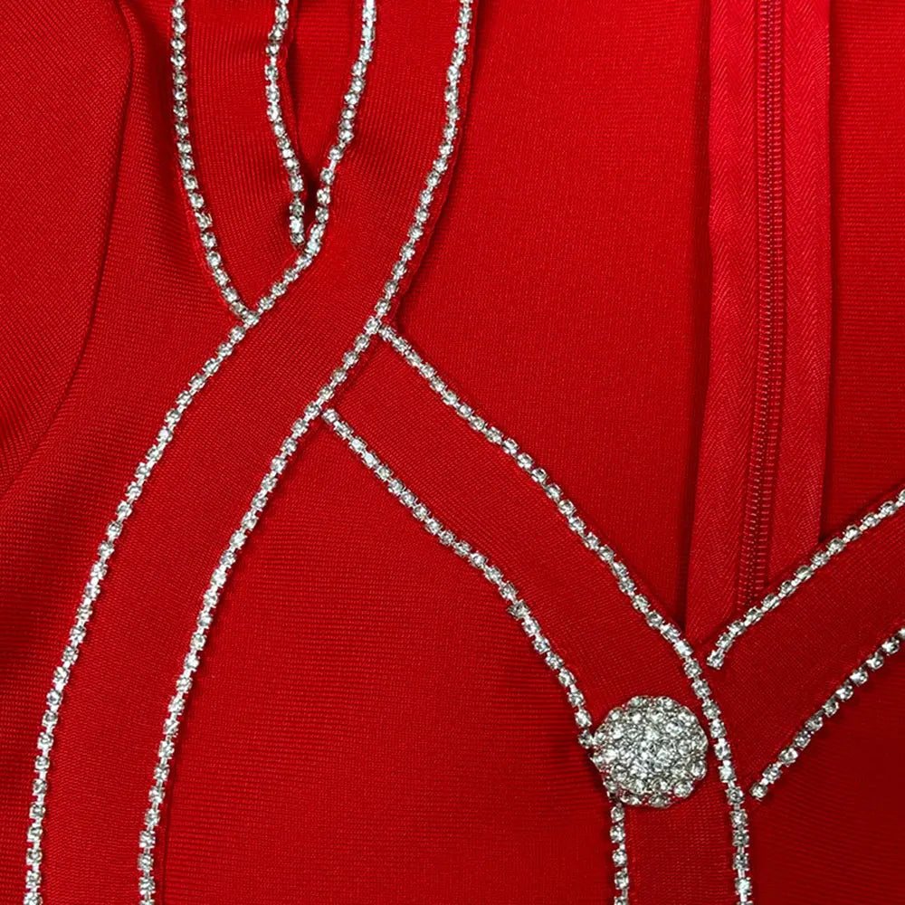 2025 Spring Elegant Women Diamond Set Bandage Dress V-neck Long Sleeve Bodycon Single breasted Mini Dress Evening Party Vestidos