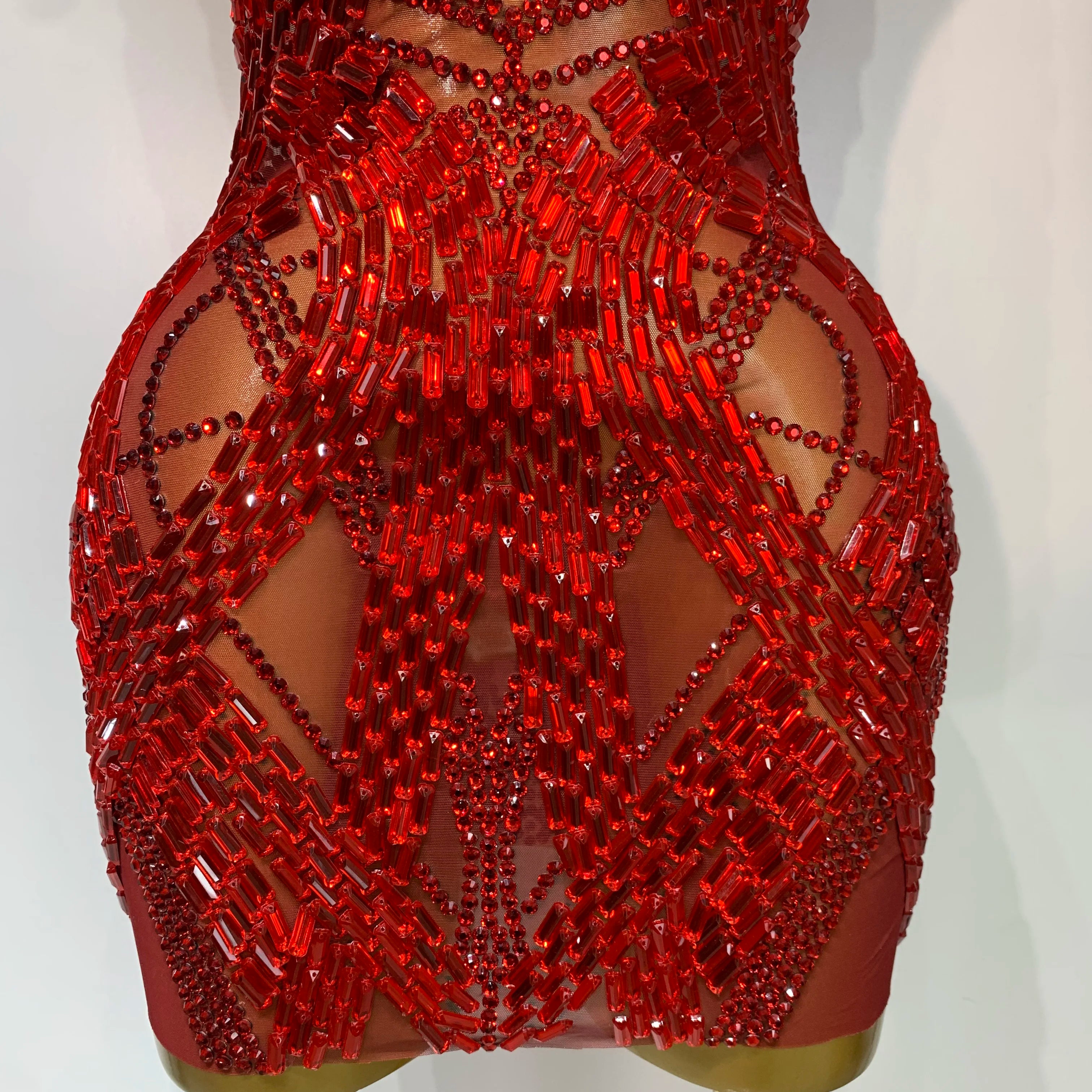 Luxury Rhinestones Sexy Mesh See Through Mini Dress Women Celebrate Birthday Evening Party Dress Stage Performance Costume