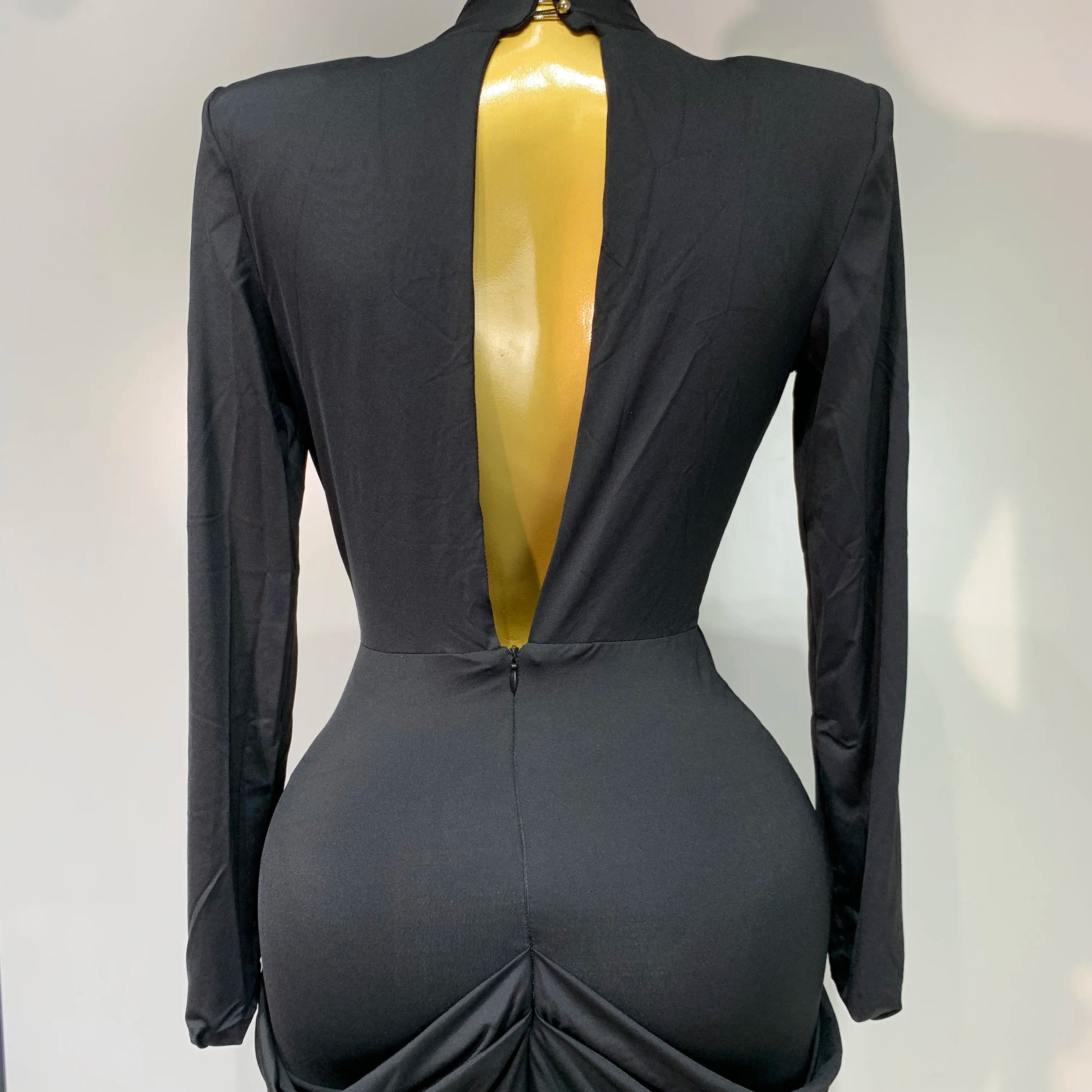 Women Sexy Deep V-Neck Bead Long Sleeved Bodycon Prom Gowns Elegant Celebrity Evening Maxi Dress Luxury Birthday Dress Wedding