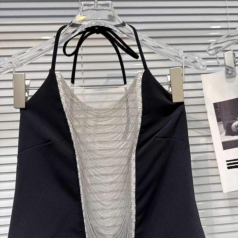 Winter New Fashion Chain Tassel Hollow Design Lace-Up Halter Neck Camisole For Women Backless Tank Tops 11A07579