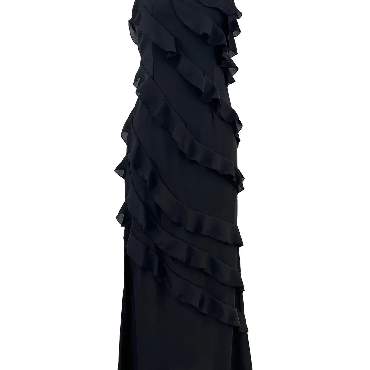 Elegant Red Chiffon Slip Dresses for Women Sexy Spaghetti Strap Backless Lace-up Ruffles Long Maxi Evening Party Prom Dress Black