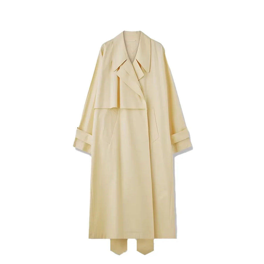 Lautaro Spring Autumn Oversized Khaki Flowy Long Trench Coat for Women Sashes Luxury Loose Casual Korean Fashion Overcoat 2025