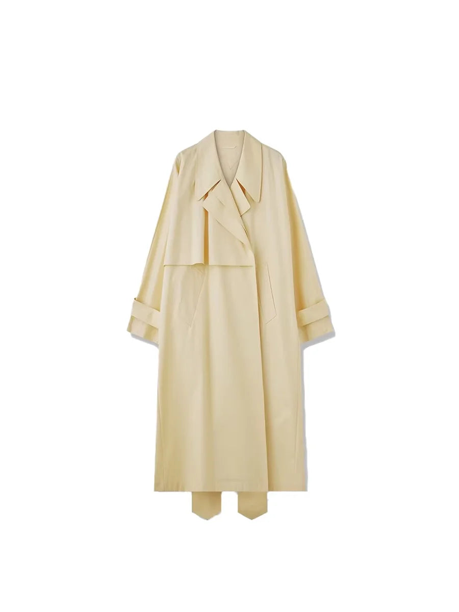 Lautaro Spring Autumn Oversized Khaki Flowy Long Trench Coat for Women Sashes Luxury Loose Casual Korean Fashion Overcoat 2025