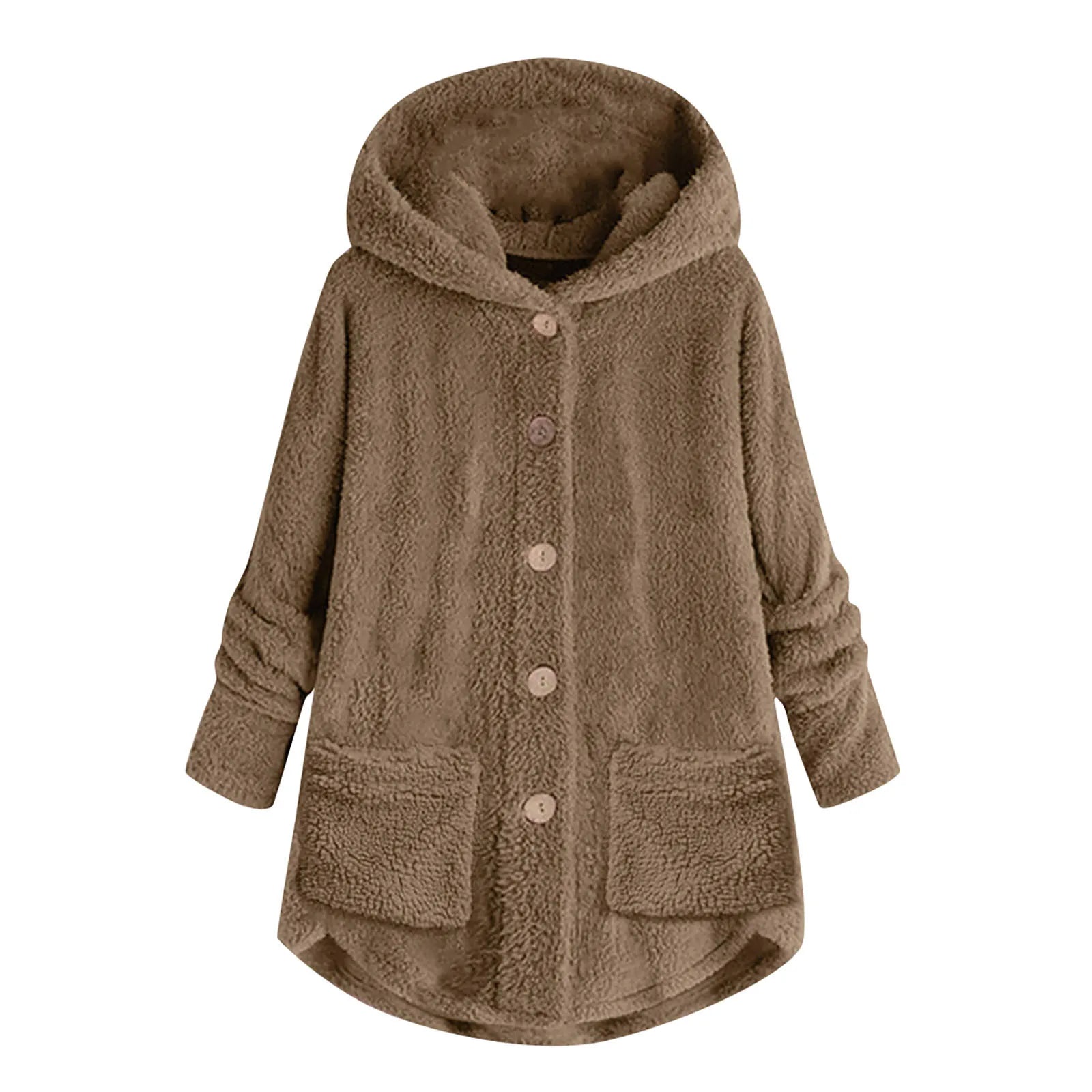 Women's Coat Winter Coat Fashion Plush Pocket Irregular Long Sleeve Keep Cat Ears Warm Coat Khaki