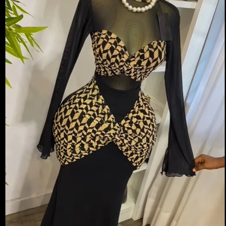 Women Houndstooth Printed Long Sleeve Draped Ruched Bodycon Midi Mini Dress 2025 Vacation Sexy Party Evening Dresses