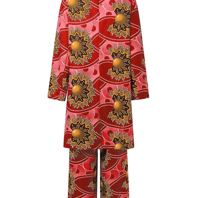 Plus Size VONDA Bohemian Printing Elegant Outfits Women Long Sleeve Two Piece Sets 2024 Holiday Fashion Casual Simple 2pc Suits