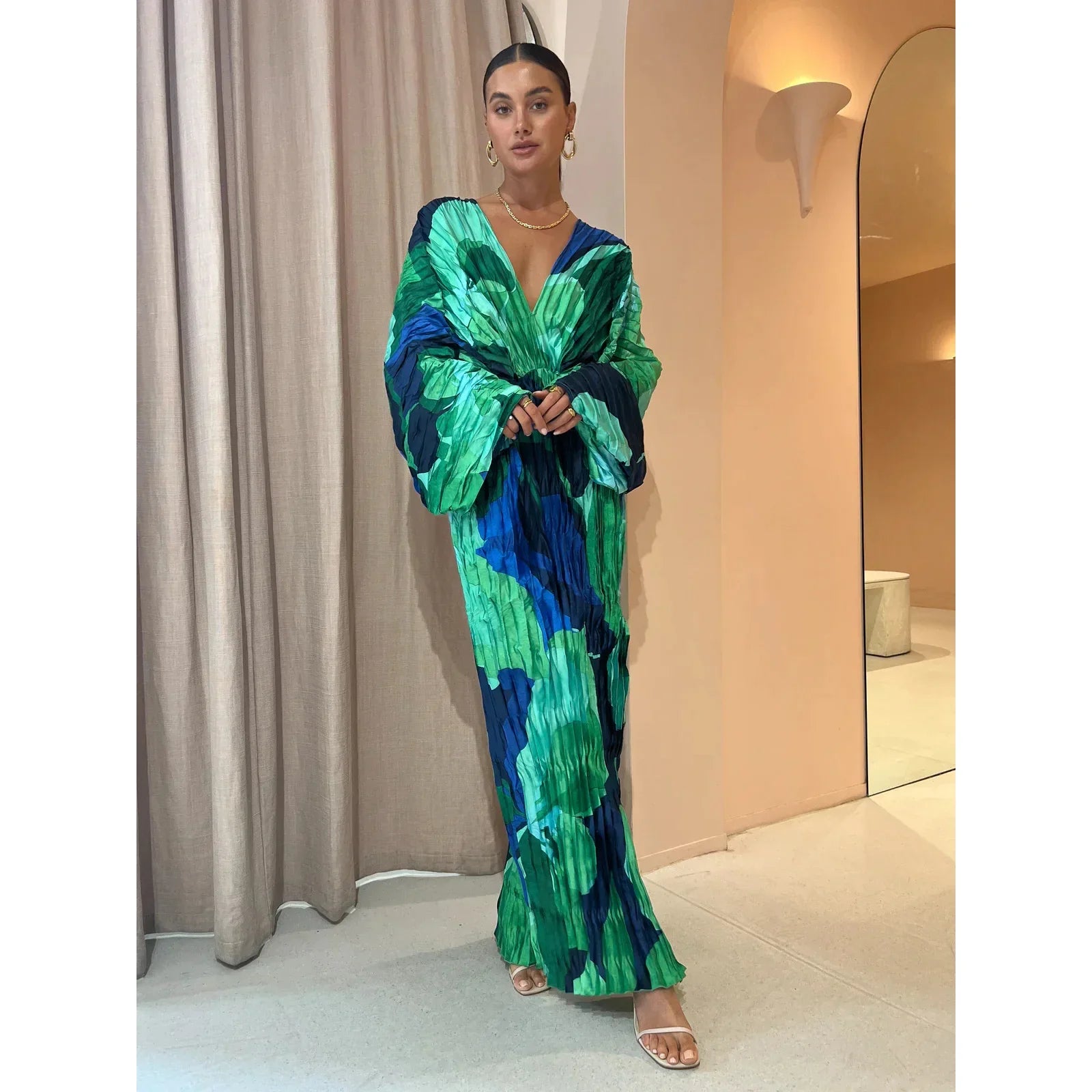 Sexy Dress Beach Dress New Pressed Pleated Dress for Casual Vacation Dress for Women A-LINE Long Dress ws5998-d