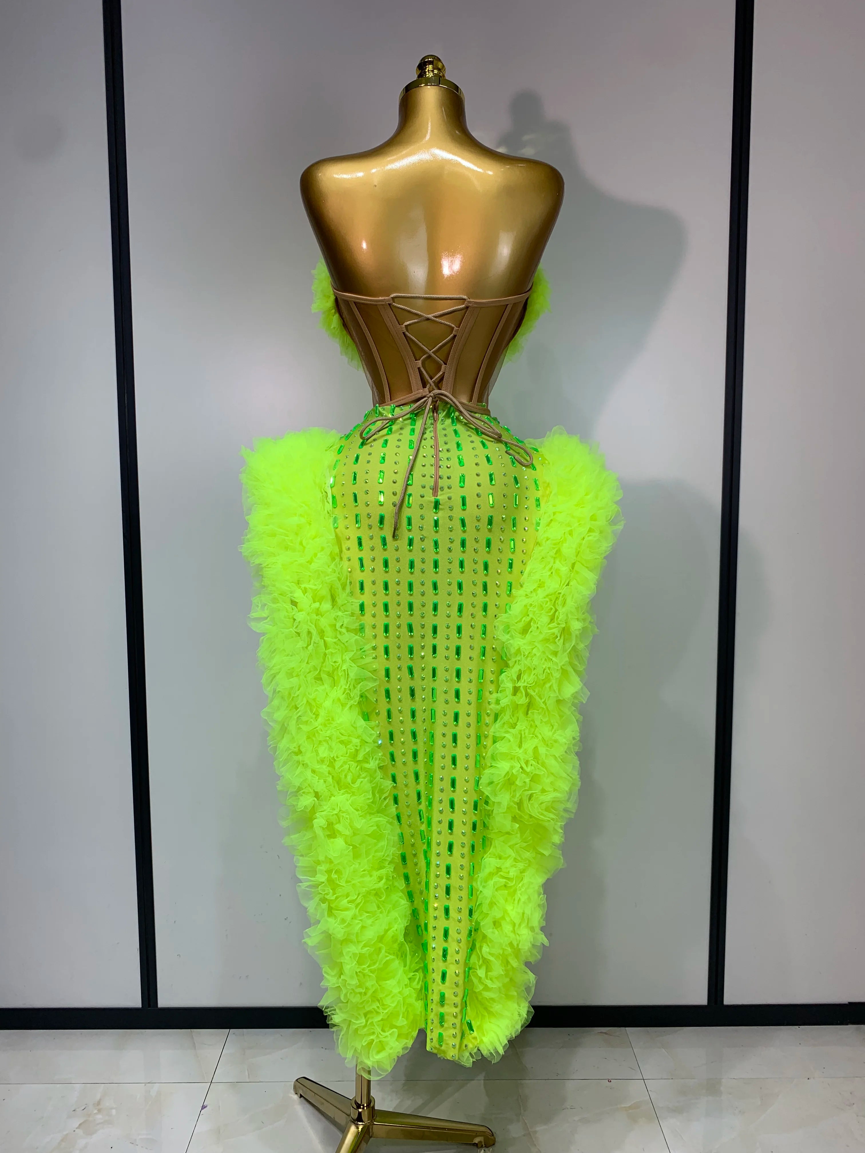 Women Sparkly Rhinestone Sexy Strapless Tops Skirt Two Piece Set Celebrate Evening Party Luxury Birthday Nightclub Stage Outfit