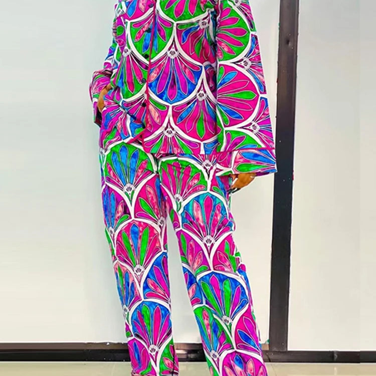 Plus Size 5XL VONDA Women Vintage Printing Long Sleeve Tops Wide Leg Pant Sets Outfits 2025 Casual Loose Bohemian 2 Piece Suits Dark Pink