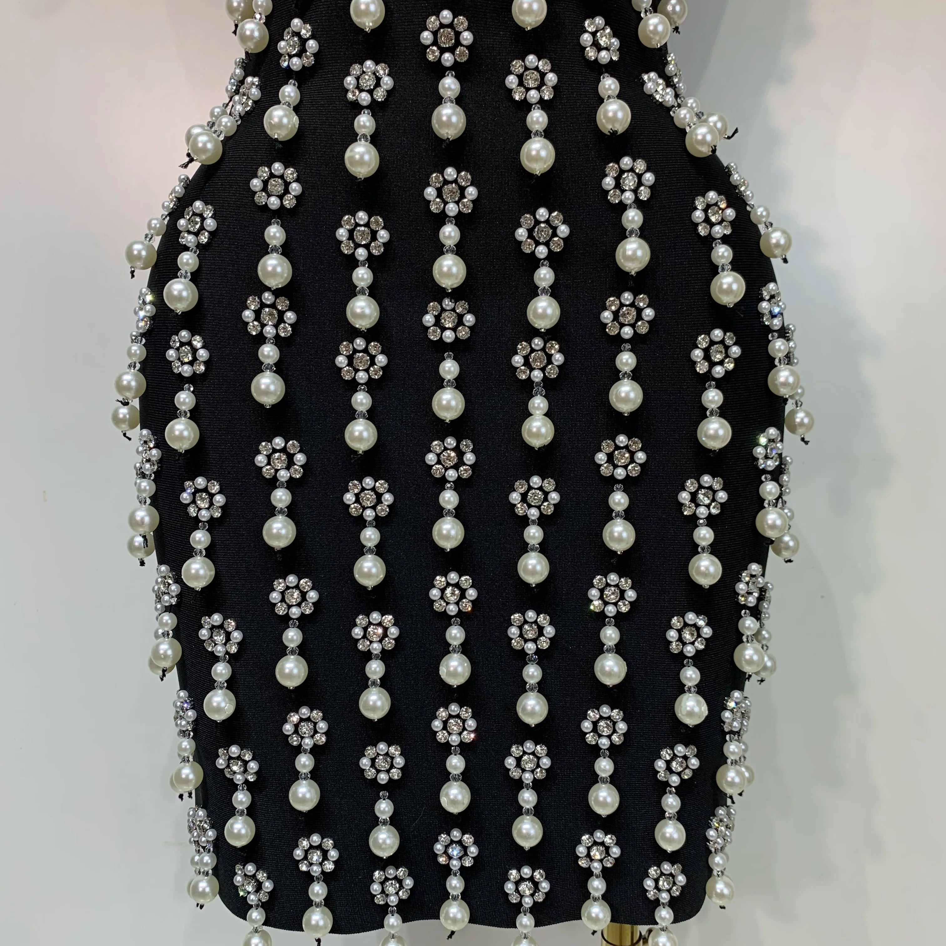 High Qualit Pearl Rhinestones Bodycon Strapless Mini Dress Women Sexy Backless Fashion Evening Party Club Luxury Birthday Dress