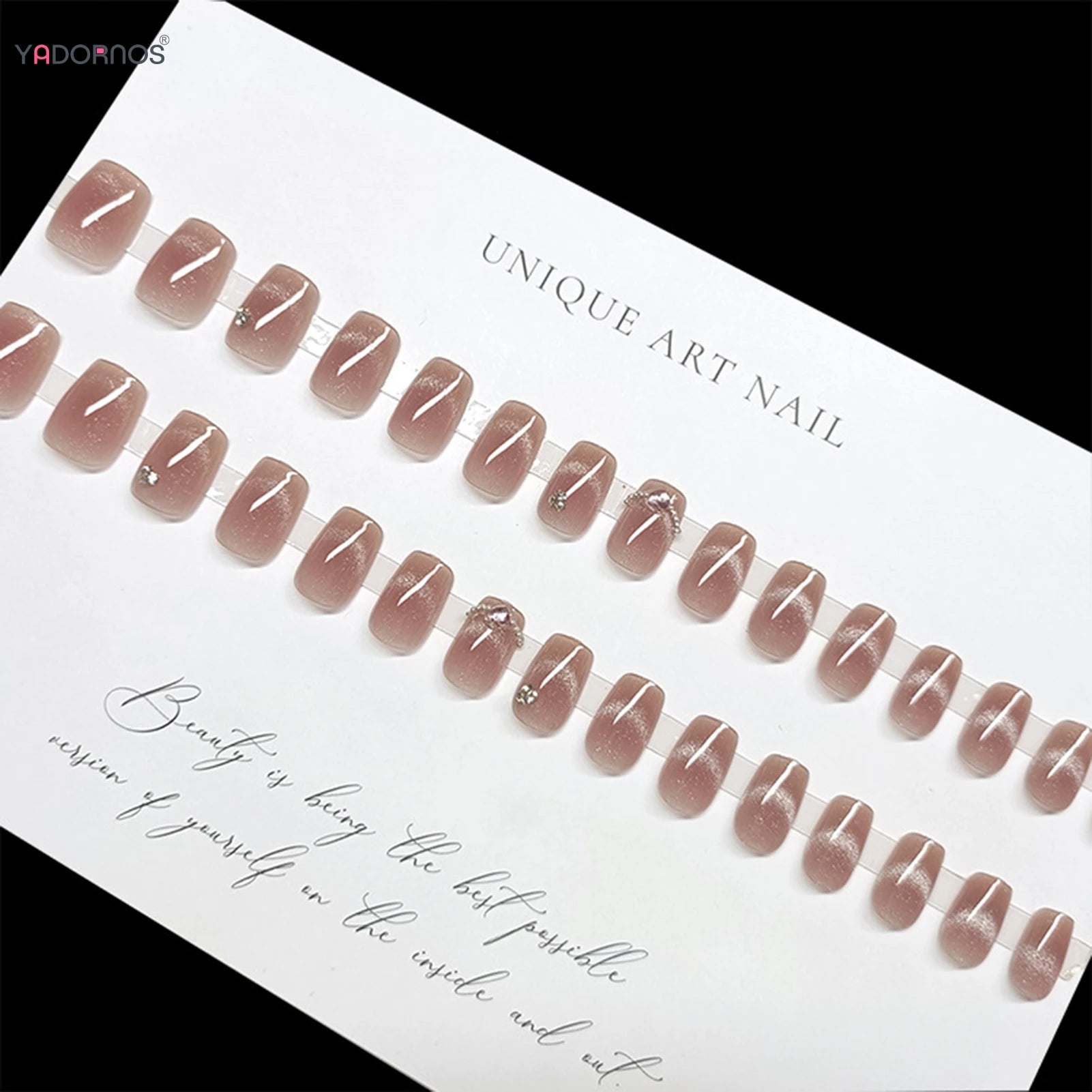 30Pcs Glossy Cat's Eyes Fake Nails Short Ballet Press On Nails Shiny Diamond Decor Sweet Girls Charm Manicure Nails Supplies