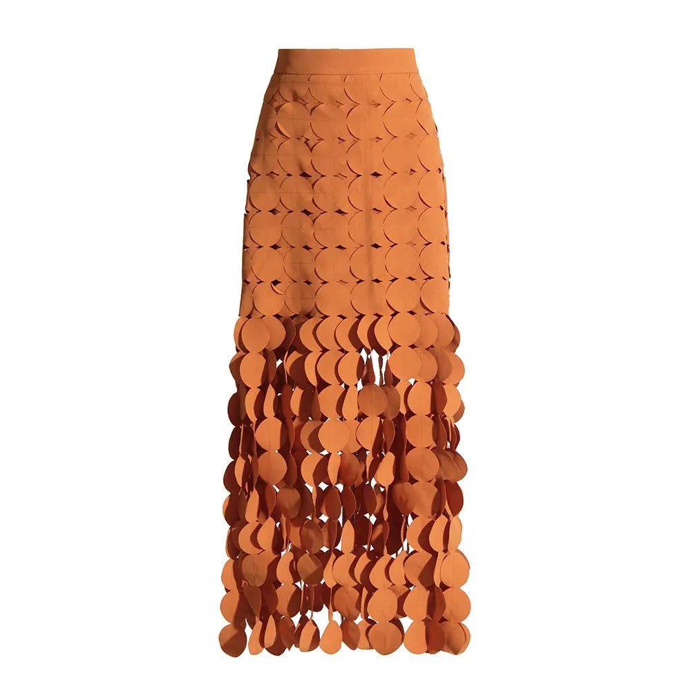Solid Minimalist Skirts For Women High Waist Patchwork Dot A Line Skirt Elegant Temperament Skirt Female Fashion ORANGE