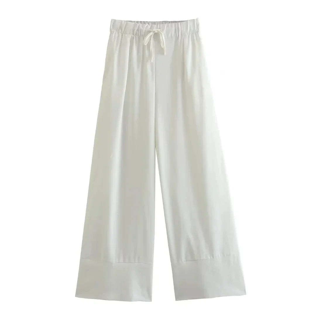 KONDALA Streetwear Khaki Linen Suits Women Sleeveless Halter Sexy Crop Tops Women+High Waist Wide Leg Pants Fashion Sets White Pants