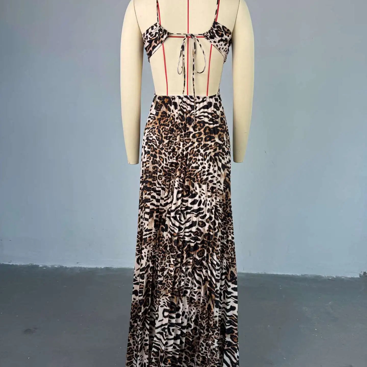 Elegant Women Leopard Print Sleeveless Strapless Floor-Length Long Dress 2025 Beach Party Birthday Sexy Pleated Dresses