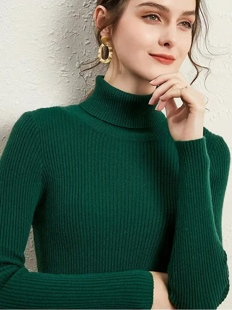 Women Sweater Casual Pullovers Autumn Winter Basics Knitted Korean Loose Striped O-neck Long Sleeve Elegance Sweet E-Green One Size