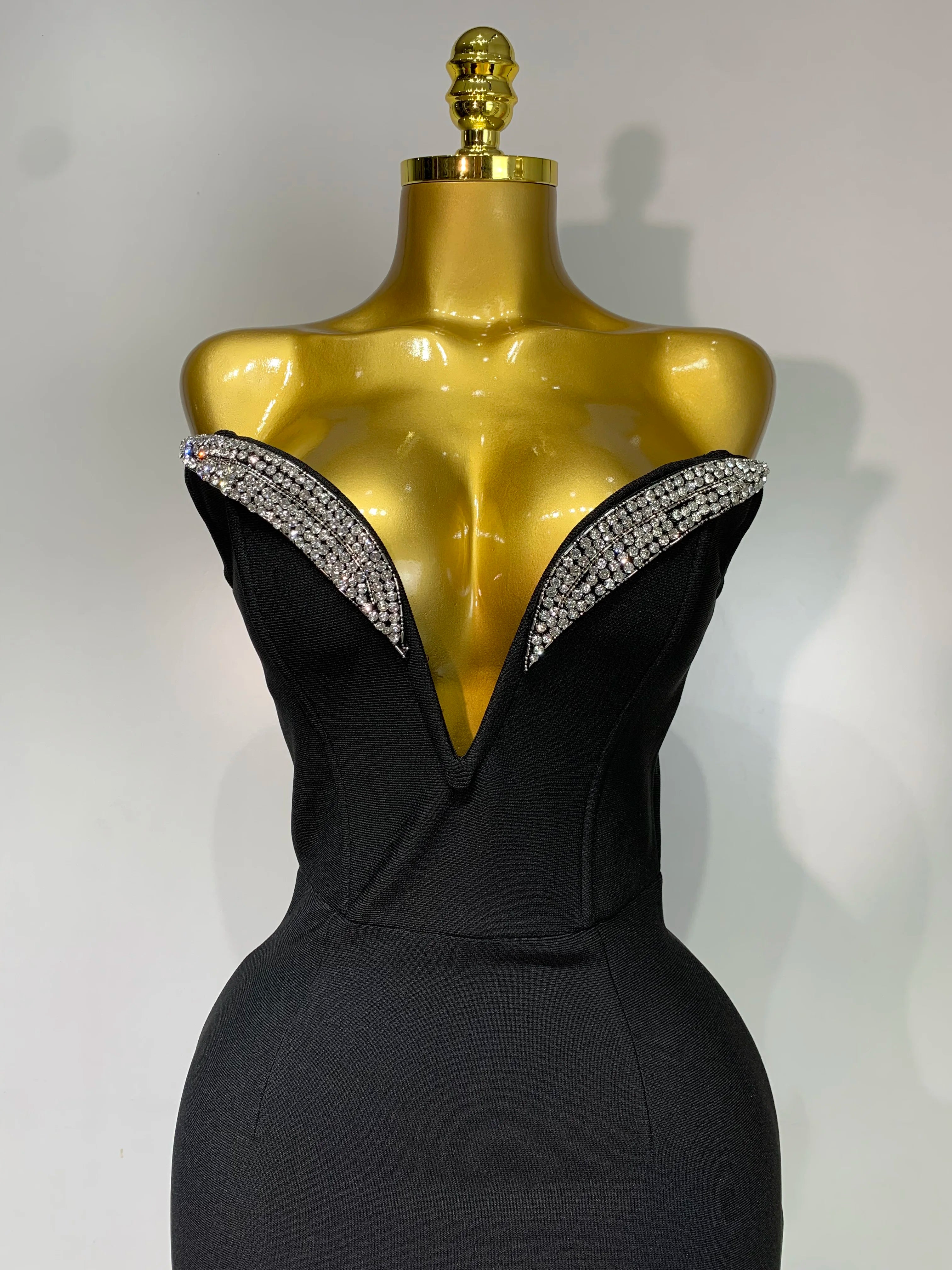 Women Sexy Strapless Sparkly Rhinestones Bodycon Bandage Long Dress Fashion Celebrate Evening Party Luxury Birthday Dresses