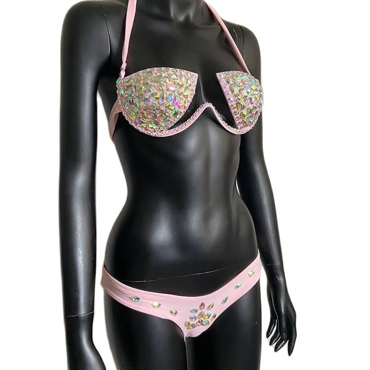 Women's Swimwear Bikini Swimsuit 2024 For Women Summer Beach Shiny Crystal Padded Push Up Bikinis Thong Bathing Sets Outfits