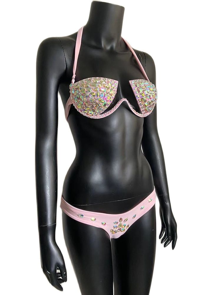 Women's Swimwear Bikini Swimsuit 2024 For Women Summer Beach Shiny Crystal Padded Push Up Bikinis Thong Bathing Sets Outfits