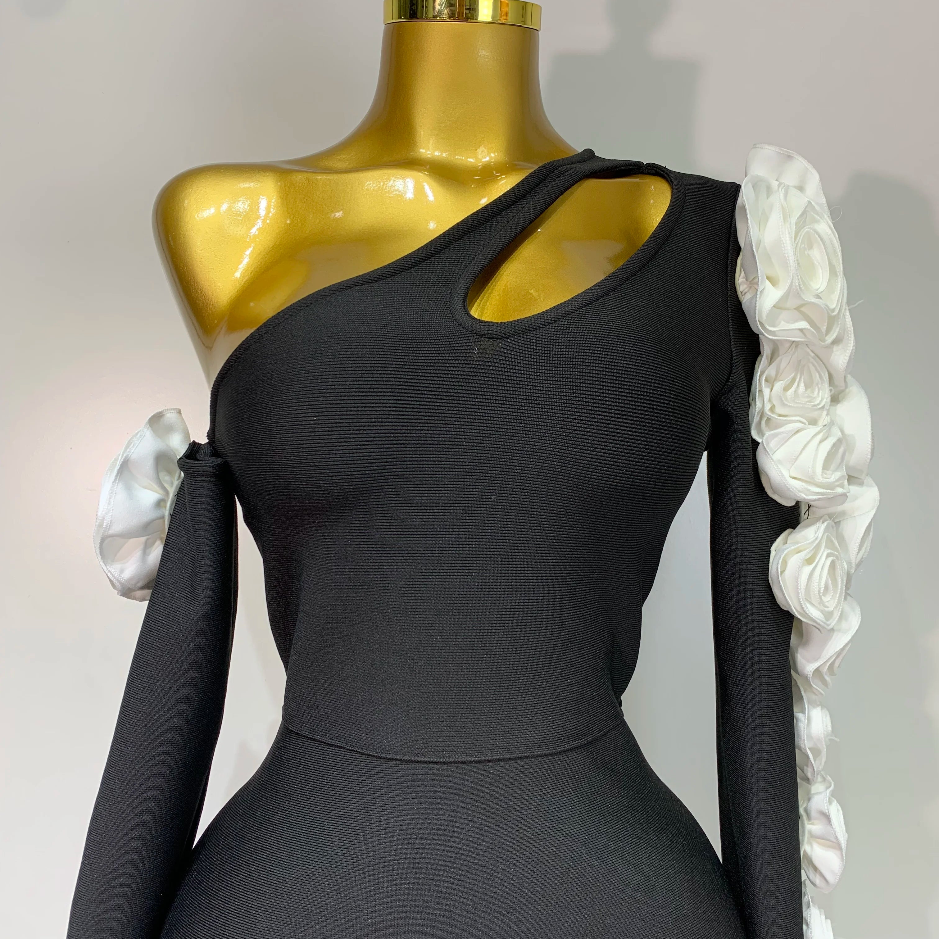 Women Sexy One Shoulder Cut Out Flower Maxi Long Bodycon Bandage Dress Celebrity Elegant Evening Club Birthday Party Dresses