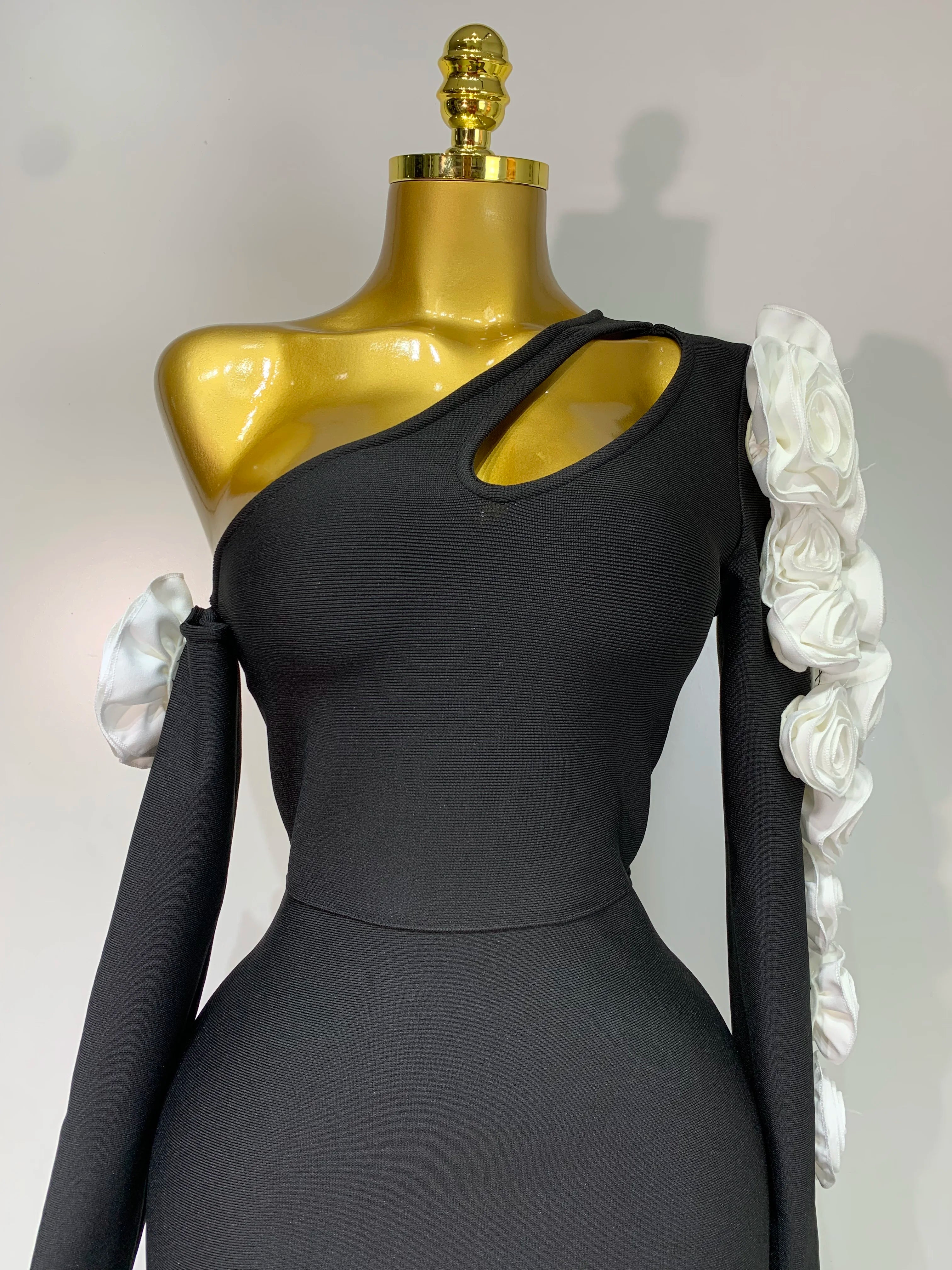 Women Sexy One Shoulder Cut Out Flower Maxi Long Bodycon Bandage Dress Celebrity Elegant Evening Club Birthday Party Dresses