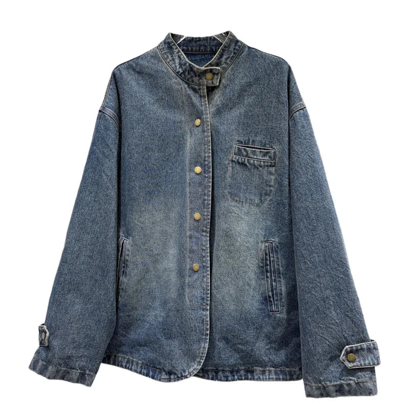 Winter New Vintage Pocket Design Cotton Lined Loose Denim Short Jacket For Women Loose Versatile Coat Female 11A07842