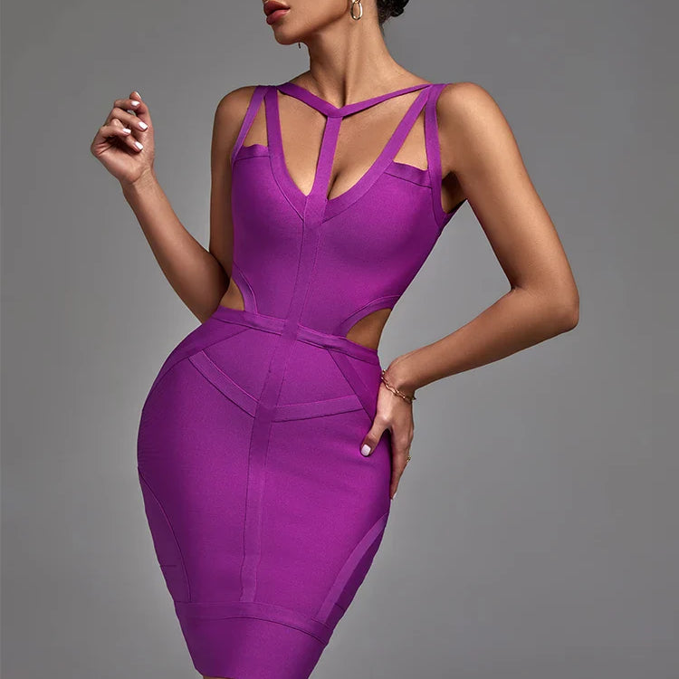 Purple Bandage Dress 2022 New Women's Bodycon Dress Elegant Sexy Strappy Evening Club Party Dress Summer Outfits