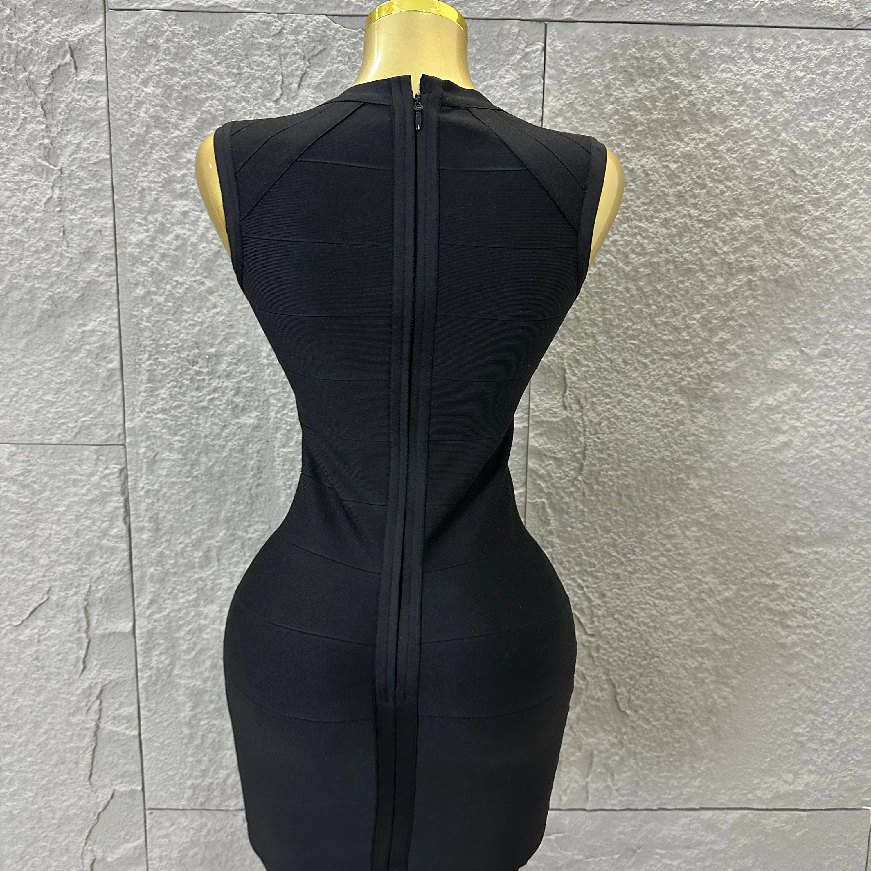 2026 Women Elegant Black Sleeveless Mini Dress Women Sexy Deep V Neck Bandage Form-Fitting Outfit Cocktail Party Costume