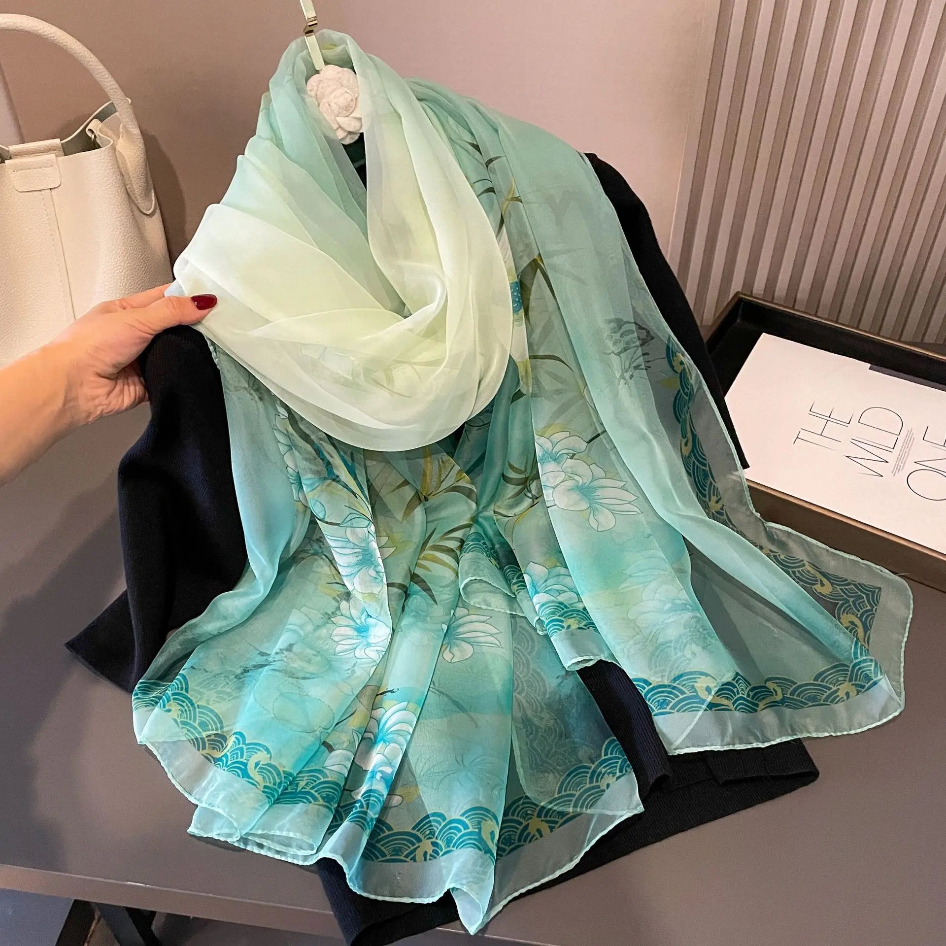 Silk Scarf Foulard Female Headbanda Luxury Hijab Women Soft Warm Pashmina Beach Scarves Echarpe Shawl Large Wrap Echarpe Bandana see chart 38