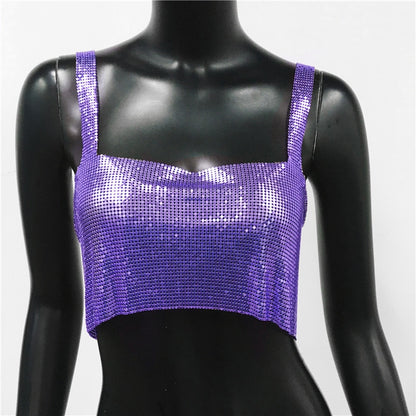 Sexy Metal Sequin Tank Top For Women y2k Summer Beach Backless Crop Top Rave Festival Club Outfits Camisole