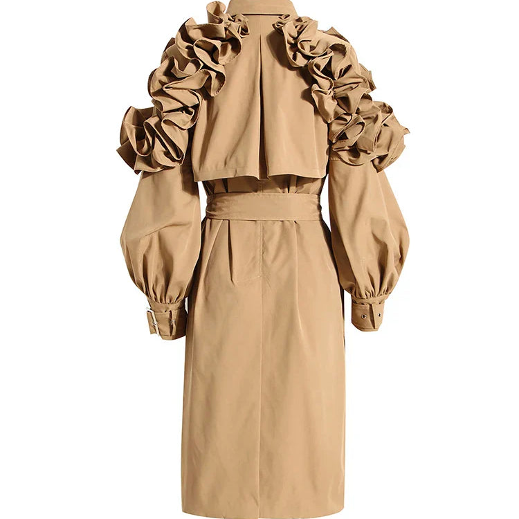 Lautaro Spring Autumn Long Black Khaki Trench Coat for Women Belt Elegant Chic Stylish Luxury Designer Clothes Runway Fashion